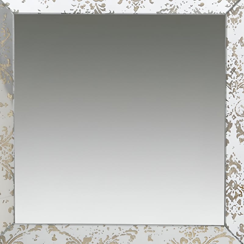 HomeRoots 15" Brown Square Framed Antiqued Damask Accent Mirror - Brown and Silver - 15.2' X '15.2' X '2