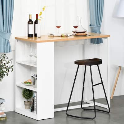 HOMCOM Bar Table with 3-Tier Storage Shelf, Pub Desk, Metal Frame, and Thick Tabletop for Kitchen, White