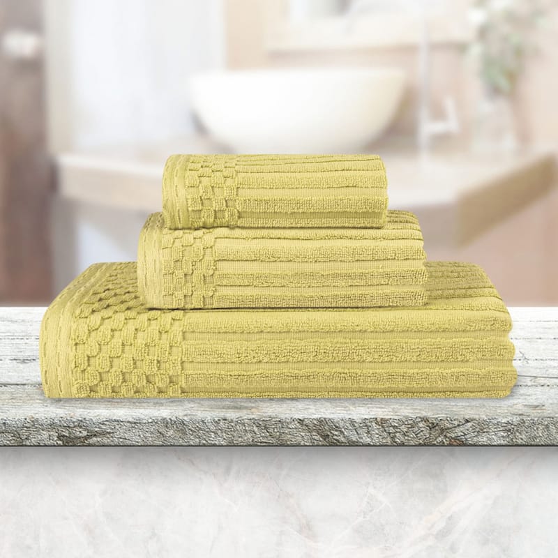 Superior Soho Ribbed Cotton 3-Piece Assorted Towel Set - Gold Mist