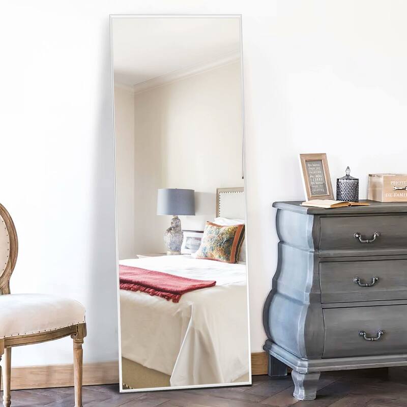 Aluminum Alloy Full Length Floor Mirror - 64''x21'' - White