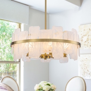 5-Light Modern Gold Round Chandelier with Clouded Glass Panels - Dia.20 ...