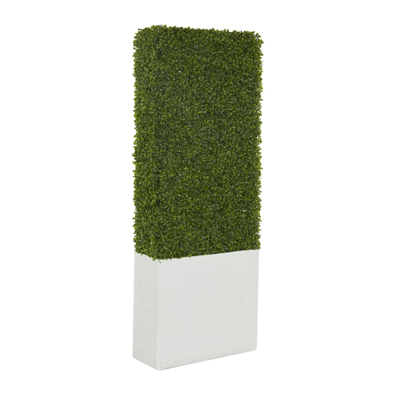 Faux Foliage Boxwood Hedge Tall Topiary with Realistic Leaves and Black or White Planter Box - Green - Roche River Decor - White - 59"H