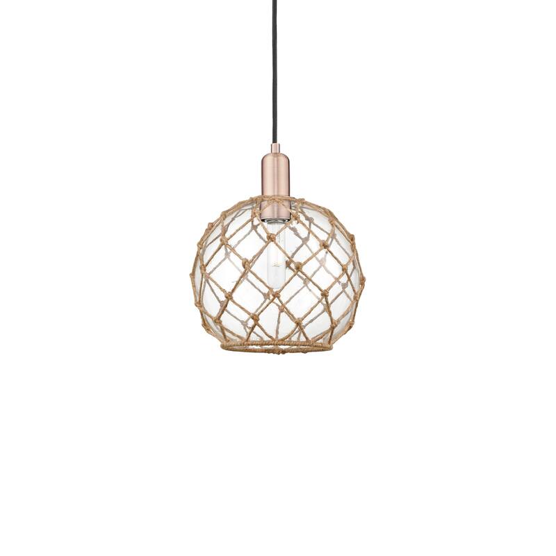 Innovations Lighting 716-1P-13-10 Farmhouse Rope Pendant Farmhouse - Antique Copper / Clear Glass with Brown Rope
