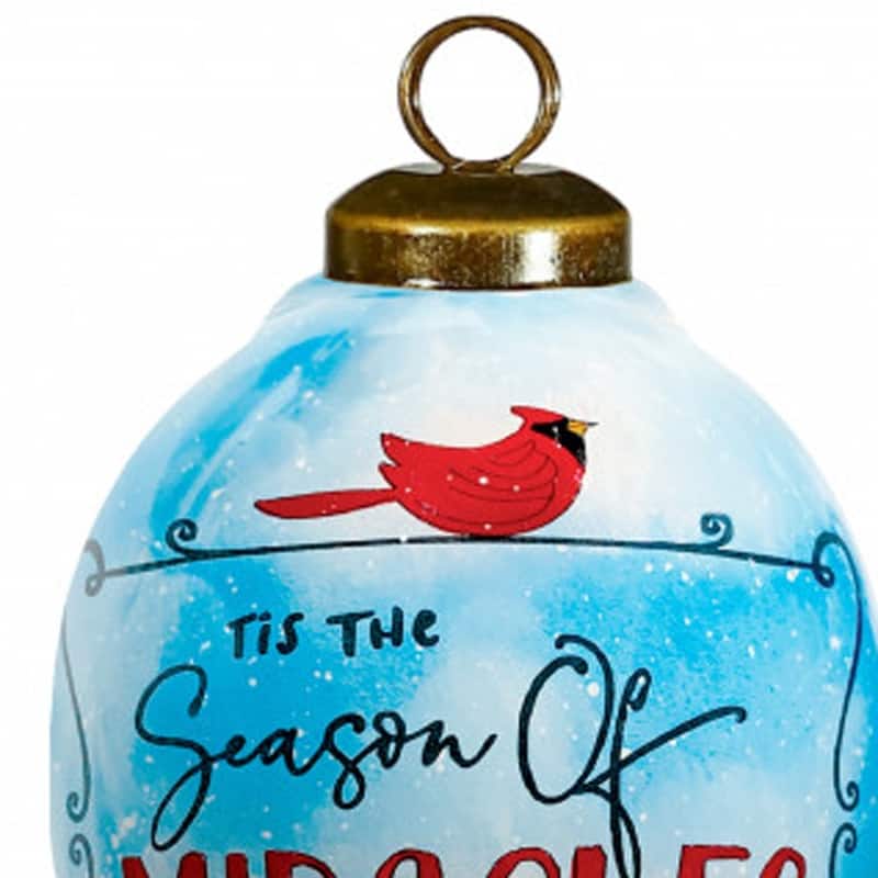 Season of Miracles Wordings Snowman Hand Painted Mouth Blown Glass Ornament - 4" x 2.5" x 2.5"