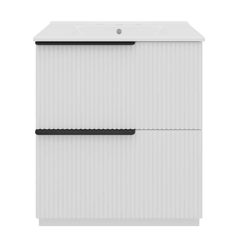 Roomfitters 30" Bathroom Vanity with Ceramic Sink, Full-Extension Soft-Close storage units and Fluted Design