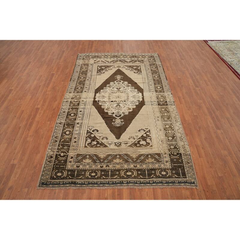 Hand Knotted Oriental 100% Wool Carpet Transitional Medallion Brown Oushak Area Rug - 10' 1'' X 6' 3''