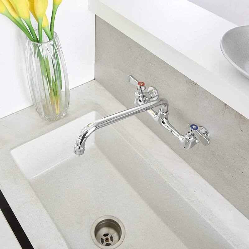 Wall Mount Kitchen Faucets,Chrome with Two Handles
