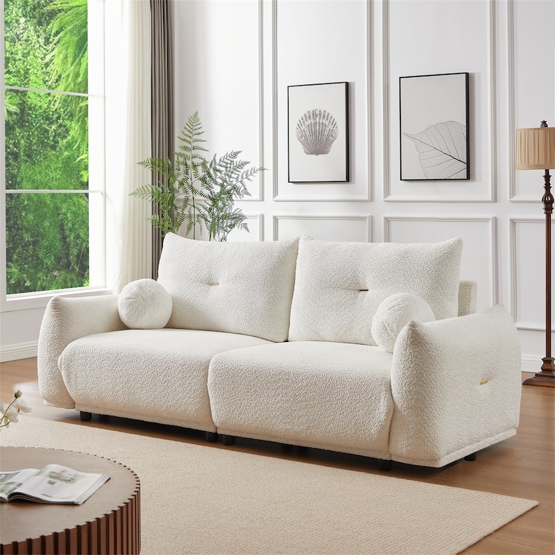 Lambs Wool 2-seater Sectional Sofa with 2 Cushions and 2 Ball Pillows