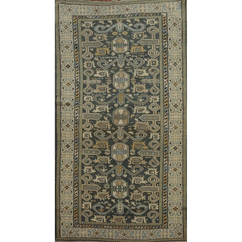 Hand Knotted Oriental 100% Wool Carpet Traditional Tribal Greys & Charcoal Kazak Area Rug - 6' 1'' X 3' 3''