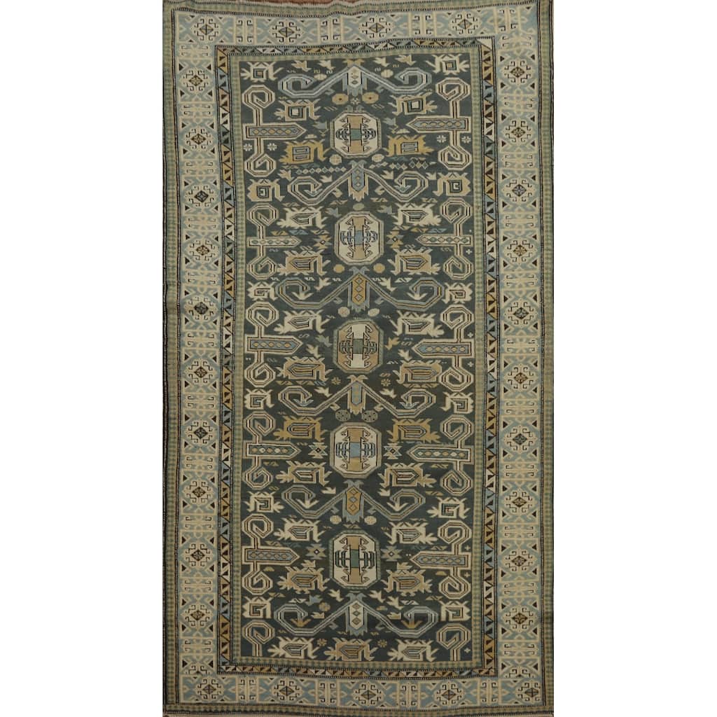Hand Knotted Oriental 100% Wool Carpet Traditional Tribal Greys & Charcoal Kazak Area Rug - 6' 1'' X 3' 3''
