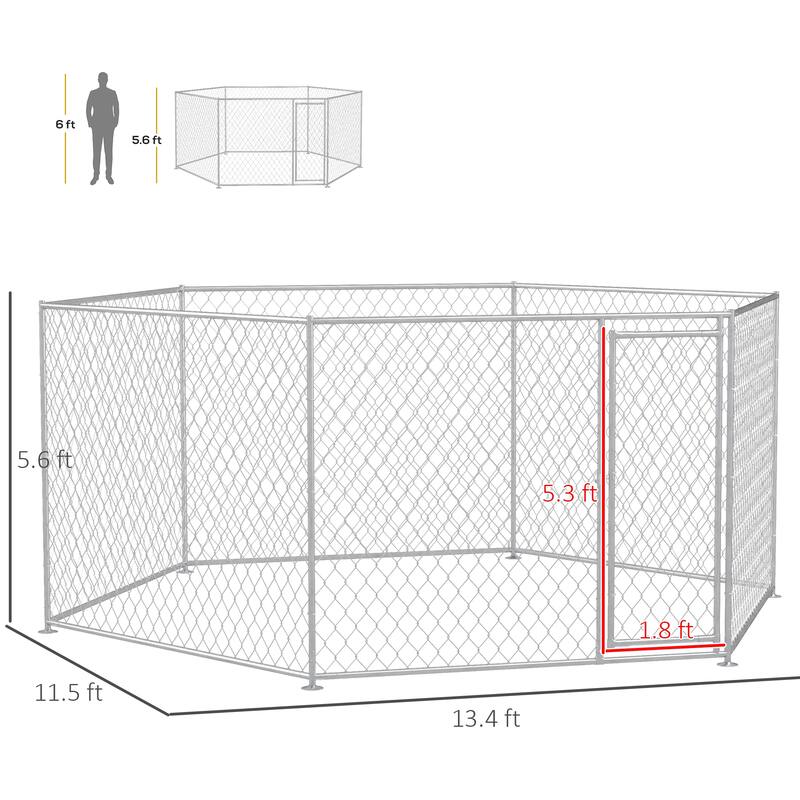 PawHut Dog Kennel Outdoor Dog Run with Lockable Door, for Medium and Large-Sized Dogs, Silver
