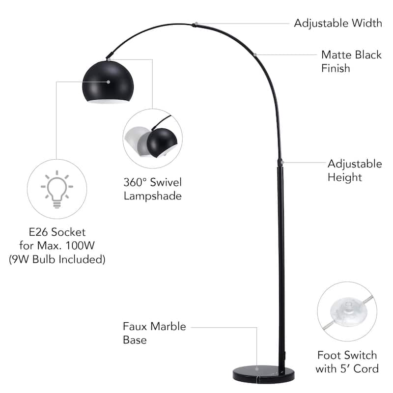 69" Modern Arching Floor Lamp with Rotatable Lamp Shade and LED Bulb