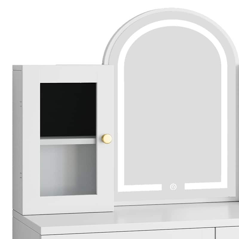 Moasis 35.5-inch Makeup Vanity Desk with Arc-Shaped Mirror and Power Outlets