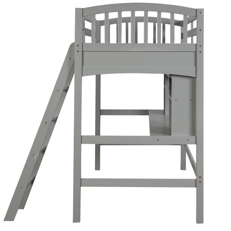 Twin Loft Bed with Desk and Shelves, Space-Saving Design, Solid Wood Frame