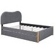 preview thumbnail 5 of 5, Grey Full Size Upholstered Platform Bed with Headboard, Trundle, and Wooden Feet