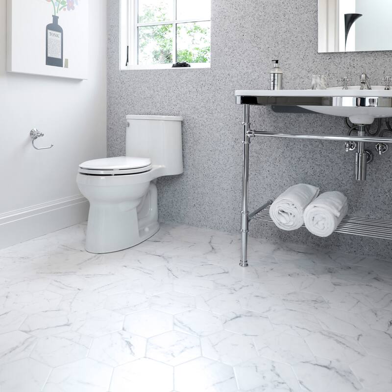 Merola Tile Classico Carrara Hexagon 7" x 8" Porcelain Floor and Wall Tile