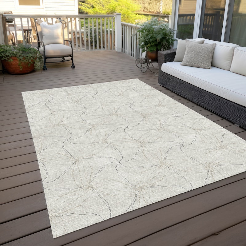 Machine Washable Indoor/ Outdoor Abstract Contemporary Chantille Rug - Ivory - 3' x 5'