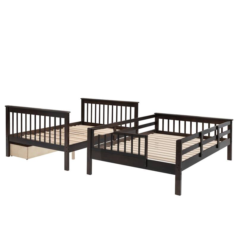 Wooden Stairway Bunk Beds with 3 Under Bed Drawers and Guard Rail