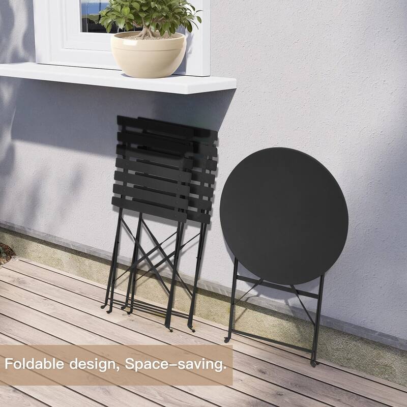 EROMMY 3-Piece Bistro Set Outdoor Patio Furniture, Foldable Garden Table and Chairs, Rust-Resistant, Lightweight for Balcony