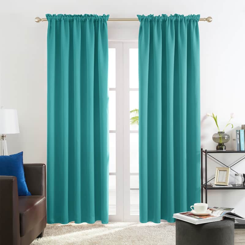 Deconovo Solid Rod Pocket Curtain Panel Pair (2 Panel) - 42W x 95L - Teal