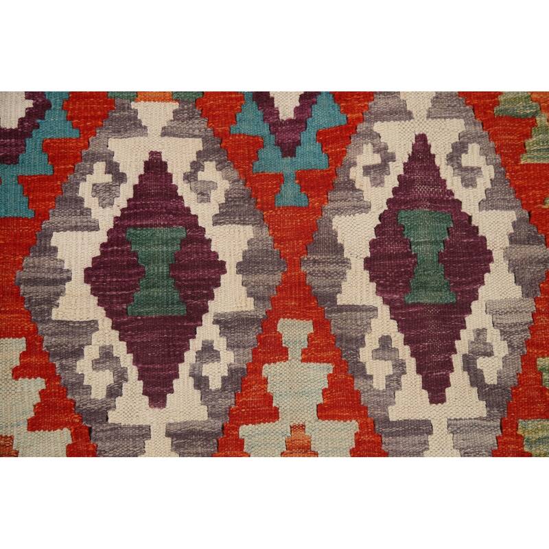 Hand Woven Oriental 100% Wool Carpet Southwestern Geometric Multi-Colored Kilim Area Rug - 9' 8'' X 6' 7''