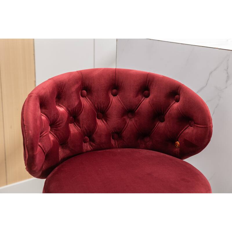 Claret Red Swivel Tufted Barstools with Solid Wood Legs and Nailheads (Set of 2)