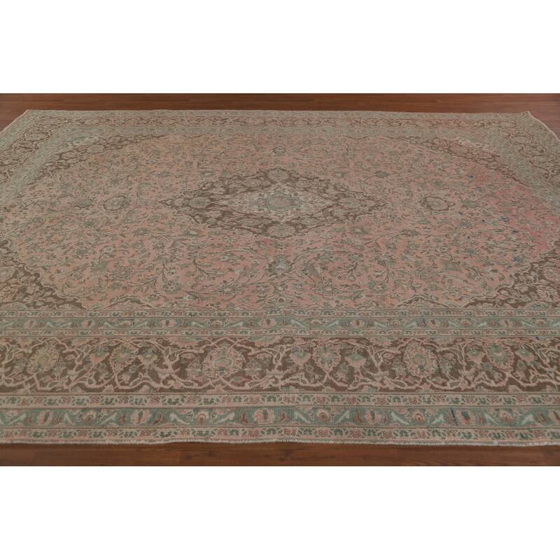 Hand Knotted Oriental 100% Wool Carpet Traditional Floral Pink Mashad Area Rug - 12' 3'' X 9' 4''