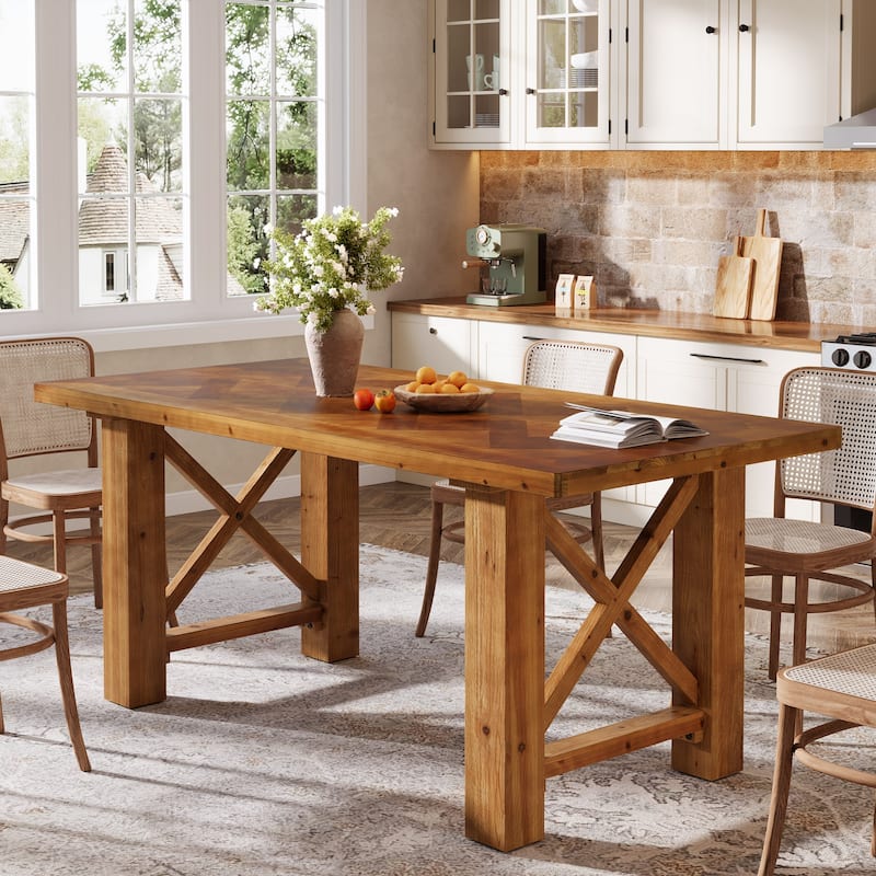 63-Inch Farmhouse Dining Table for 4-6, Solid Fir Wood Kitchen Table