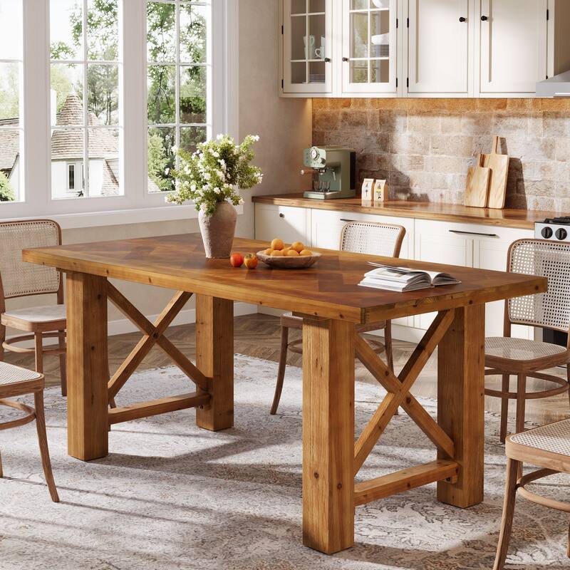 63-Inch Farmhouse Dining Table for 4-6, Solid Wood Kitchen Table