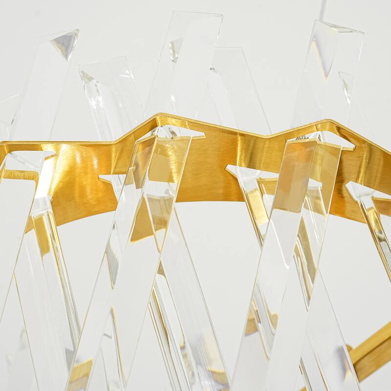 8-Light Brushed Gold Modern Luxury Iron & Cut Glass Chandelier Light with Adjustable Height for Living & Dining Rooms