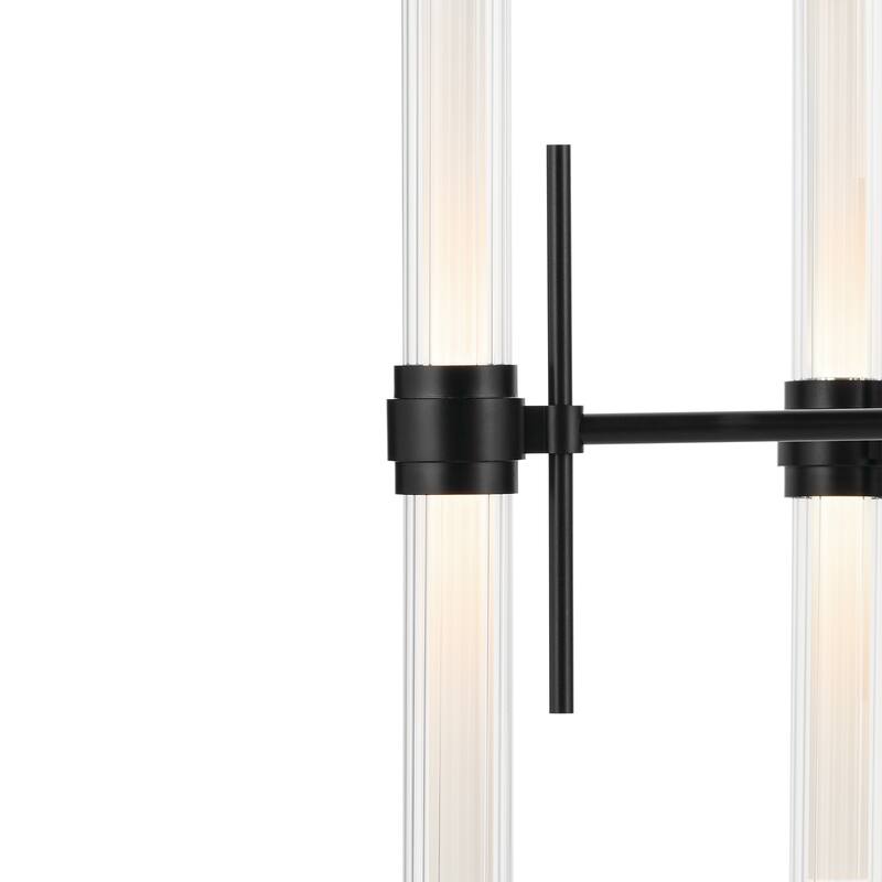 Riven 33 Inch LED 12 Light Chandelier with Clear Fluted Glass in Black