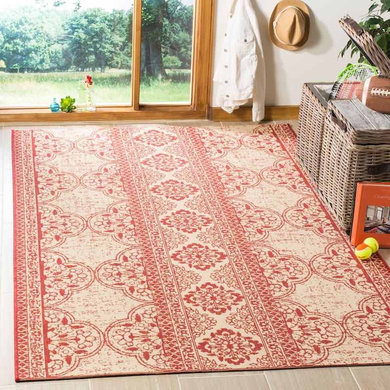 SAFAVIEH Linden Aysel Indoor/ Outdoor Waterproof Patio Backyard Rug - 9' x 12' - Red/Creme