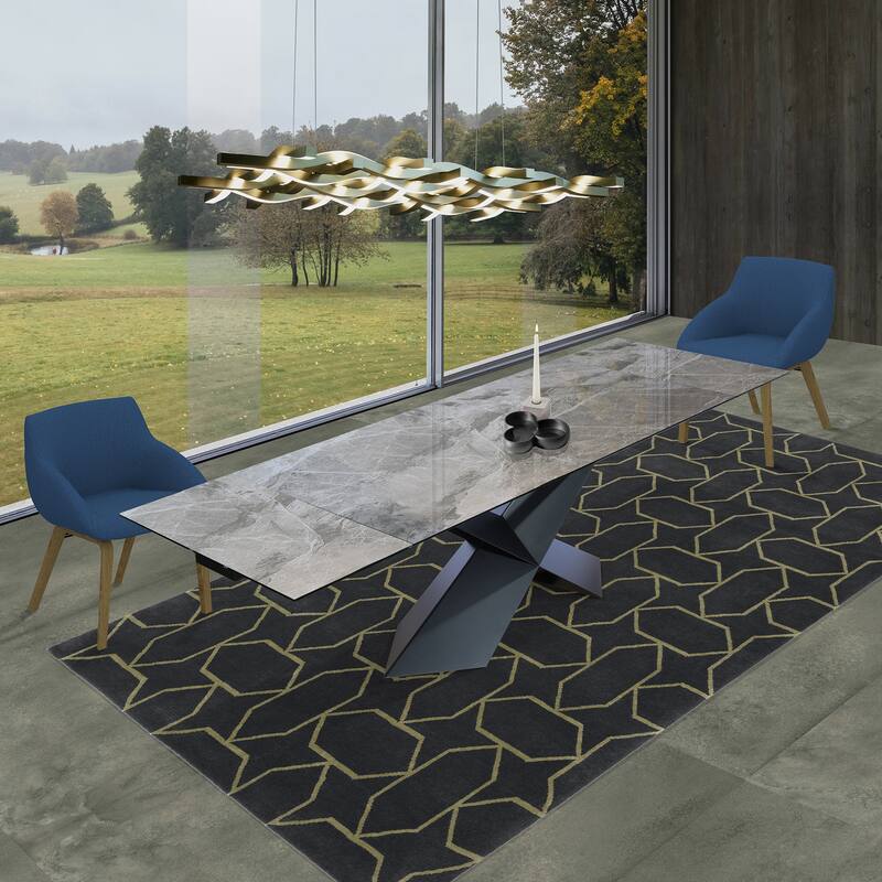 Davee Grey Ceramic Top Extendable Dining Table - 70.87/106.31*35.43*29.53inches - 70.87/106.31*35.43*29.53inches - Grey marble/Black