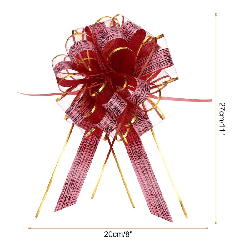 10pcs 7 Inch Large Pull Bow Gift Wrapping Bows Ribbon Organza - Wine Red - 8 Inch