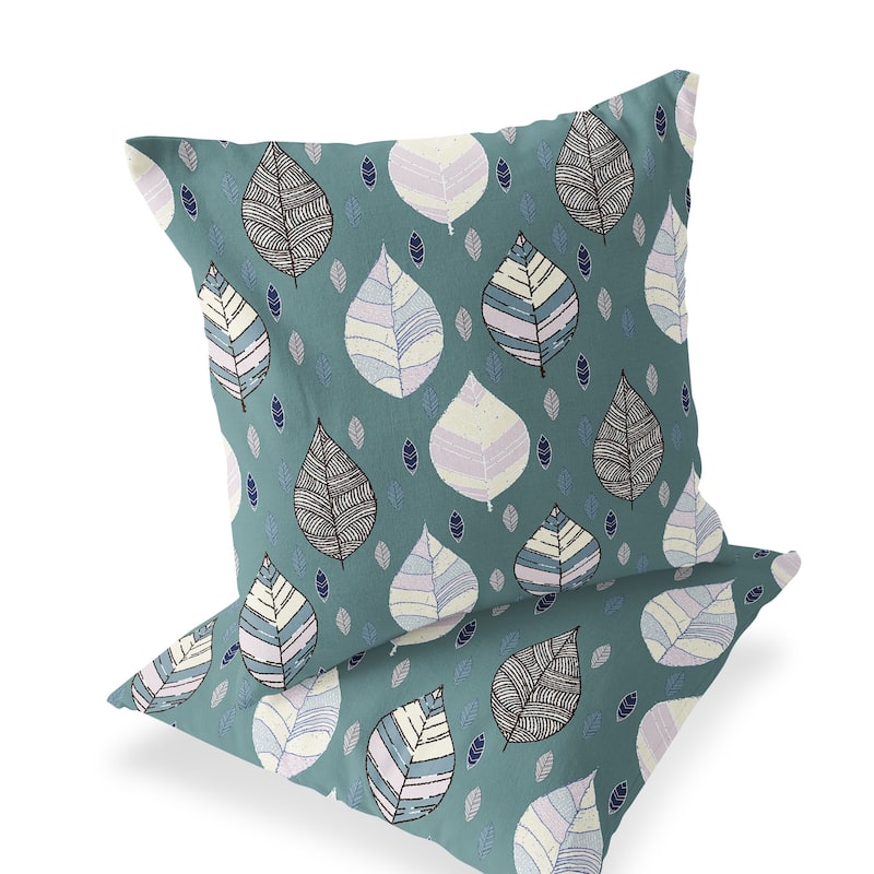 HomeRoots Set of Two 16" X 16" Green and Yellow Blown Seam Botanical Indoor Outdoor Throw Pillow - 16.00' X '16.00' X '5.00