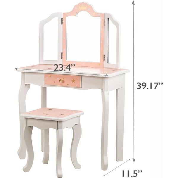 dimension image slide 0 of 2, Girls Vanity Table with Mirror and Drawer