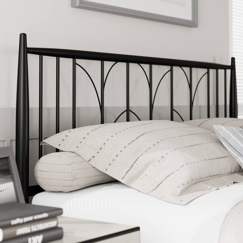 Platform Bed Frame with Wheat Head Headboard, Metal Mattress Foundation for Storage