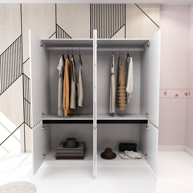 63"W White Wardrobe Armoire Closet,Large Wardrobe Cabinet with Hanging Rod and mirror, Clothes Storage Cabinet