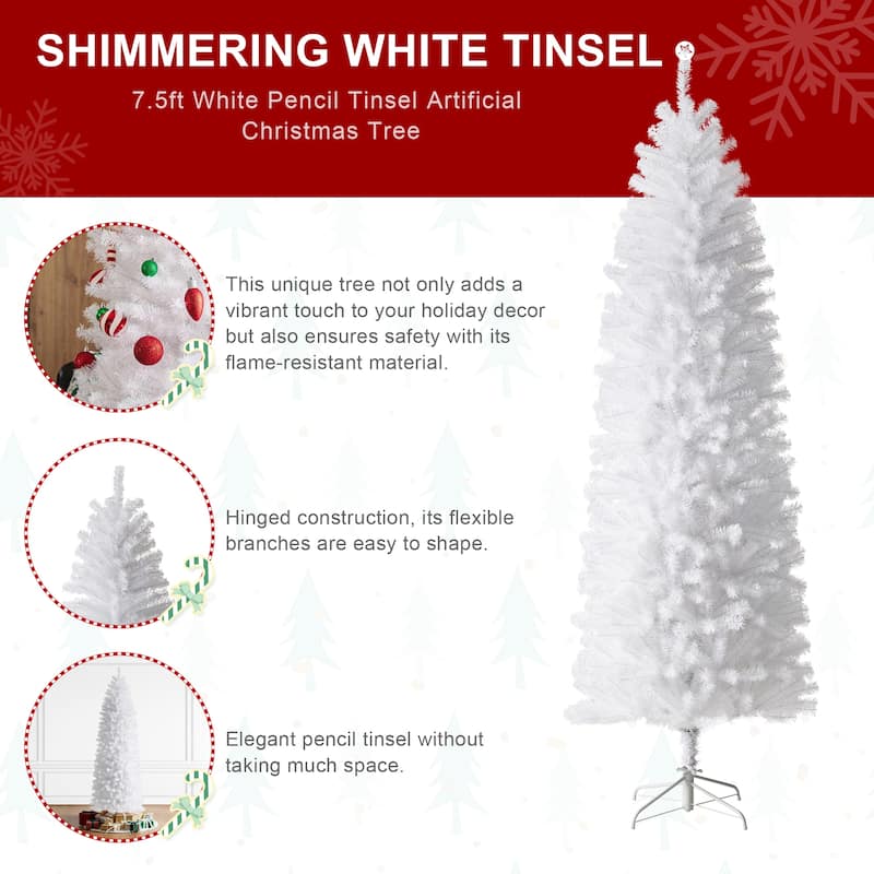 Glitzhome 7.5ft/9ft Shimmering Tinsel Pink Slim Pencil Fir Artificial Christmas Trees