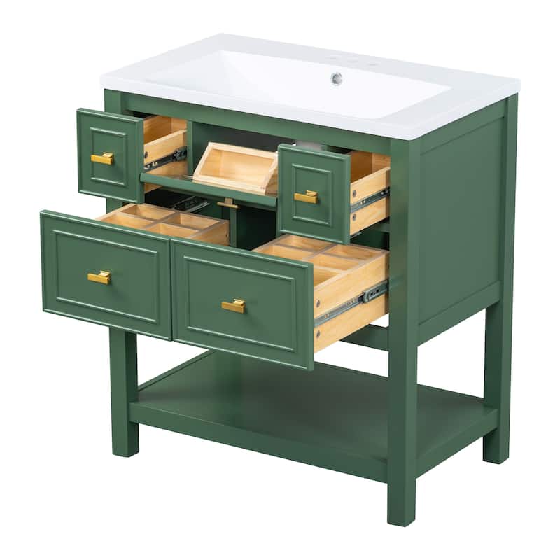 MDF Bathroom Vanity with Free Standing Single Vanity Set with 5 Drawers - 30" x 18" x 33"