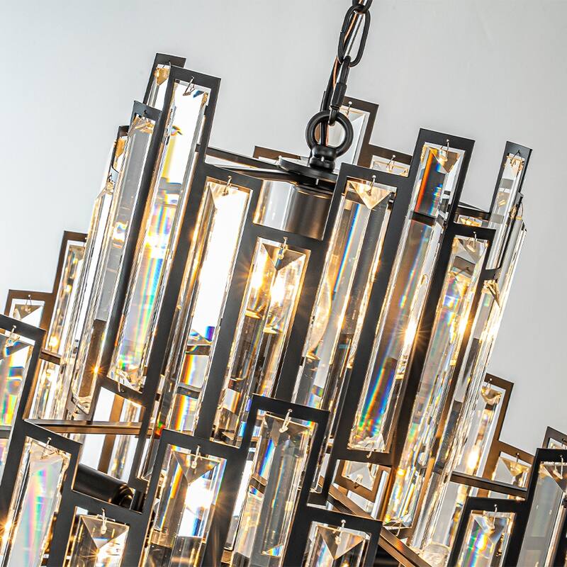 10-Light 18" Wide Modern and Contemporary Luxury Black Metal with Clear Crystal Chandelier for Dining Room, Living Room
