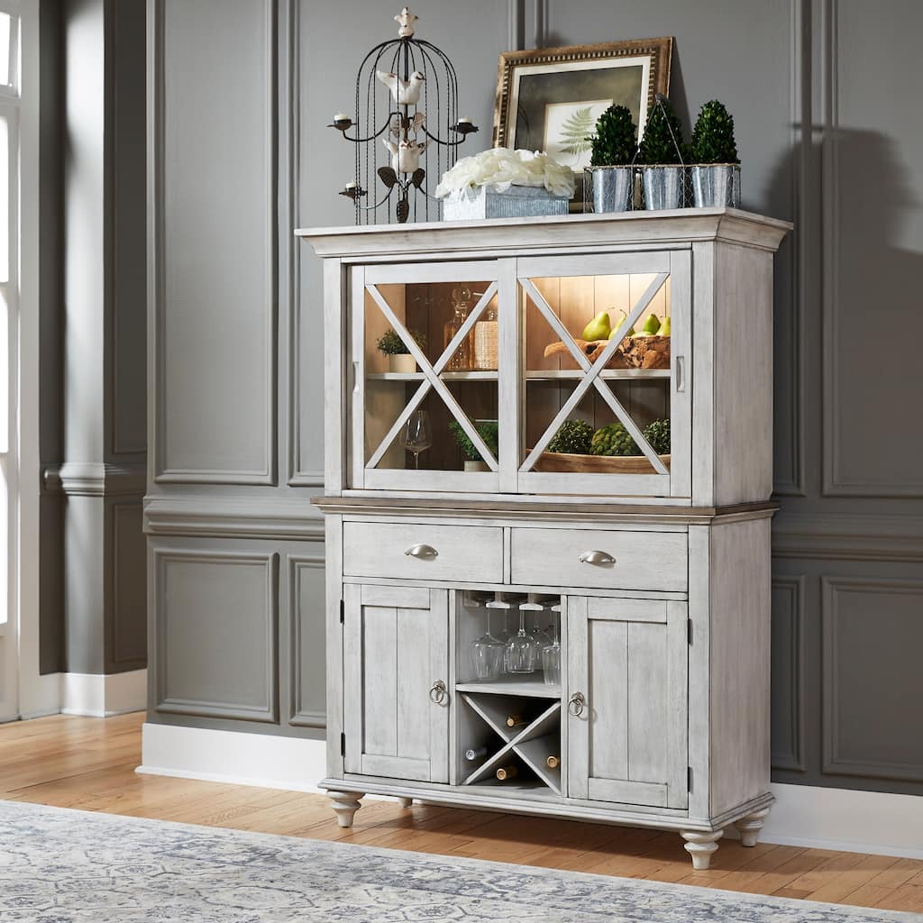 Ocean Isle Antique White Weathered Pine Hutch & Buffet