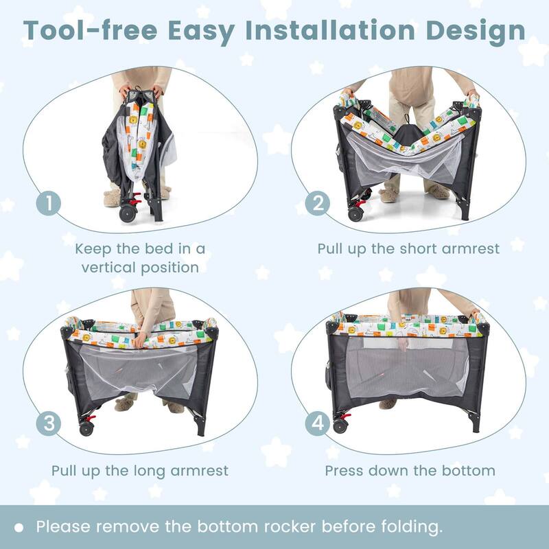 Honeyjoy 5-in-1 Baby Crib with Adjustable Height Soft Mattress - See Details