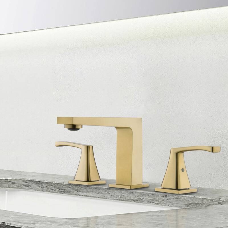 3-Hole Double Handle Deck Mount Widespread Bathroom Faucet - Brushed Gold
