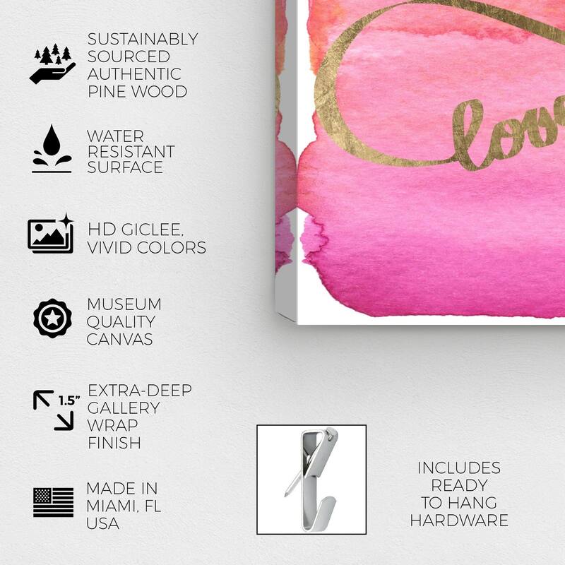 Wynwood Studio Canvas Typography and Quotes Love Infinity Gold Pink and Gold Modern & Contemporary Wall Art Canvas Print