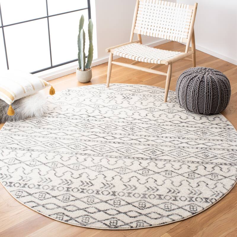 SAFAVIEH Tulum Renuka Moroccan Boho Rug - 6'7" Round - Ivory/Grey