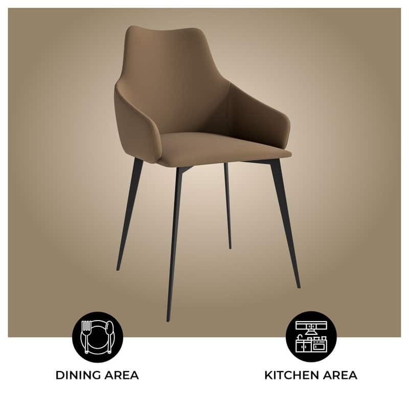 Sonnet Modern Mid-Back Fabric or Leather Upholstered Dining Chair with Accent Black Iron Metal Legs for Home or Office