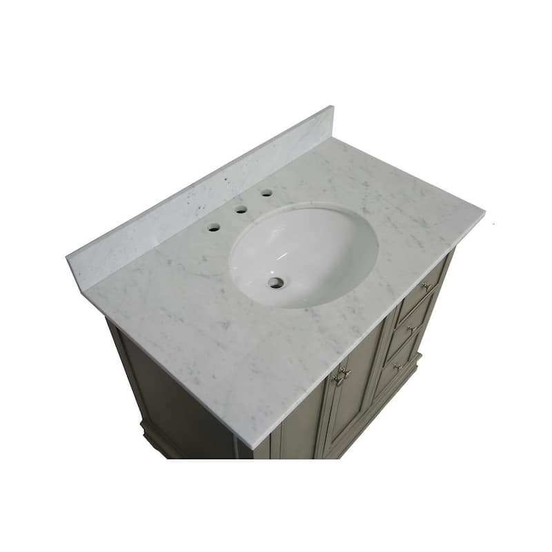 KitchenBathCollection Bella 36" Bathroom Vanity with Carrara Marble Top