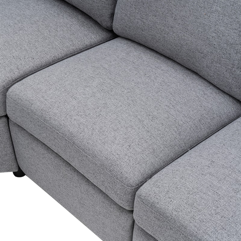 88.9" Linen Power Recliner Sectional 5-Seat Sofa with USB Ports and Storage Drawers