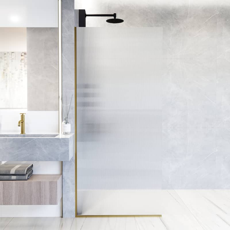VIGO Zenith 34" W x 74" H Frameless Fixed Shower Screen - Matte Brushed Gold